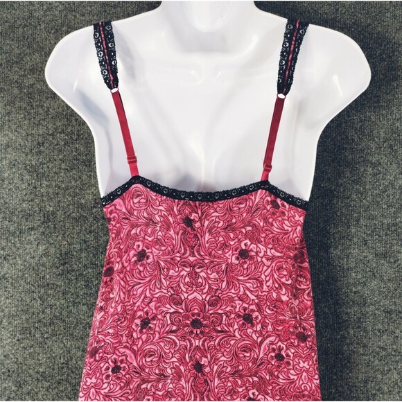 La Lingerie Nightie Women's M Pink Black Floral Lace Ruffle Soft Stretchy Modal - Picture 4 of 11